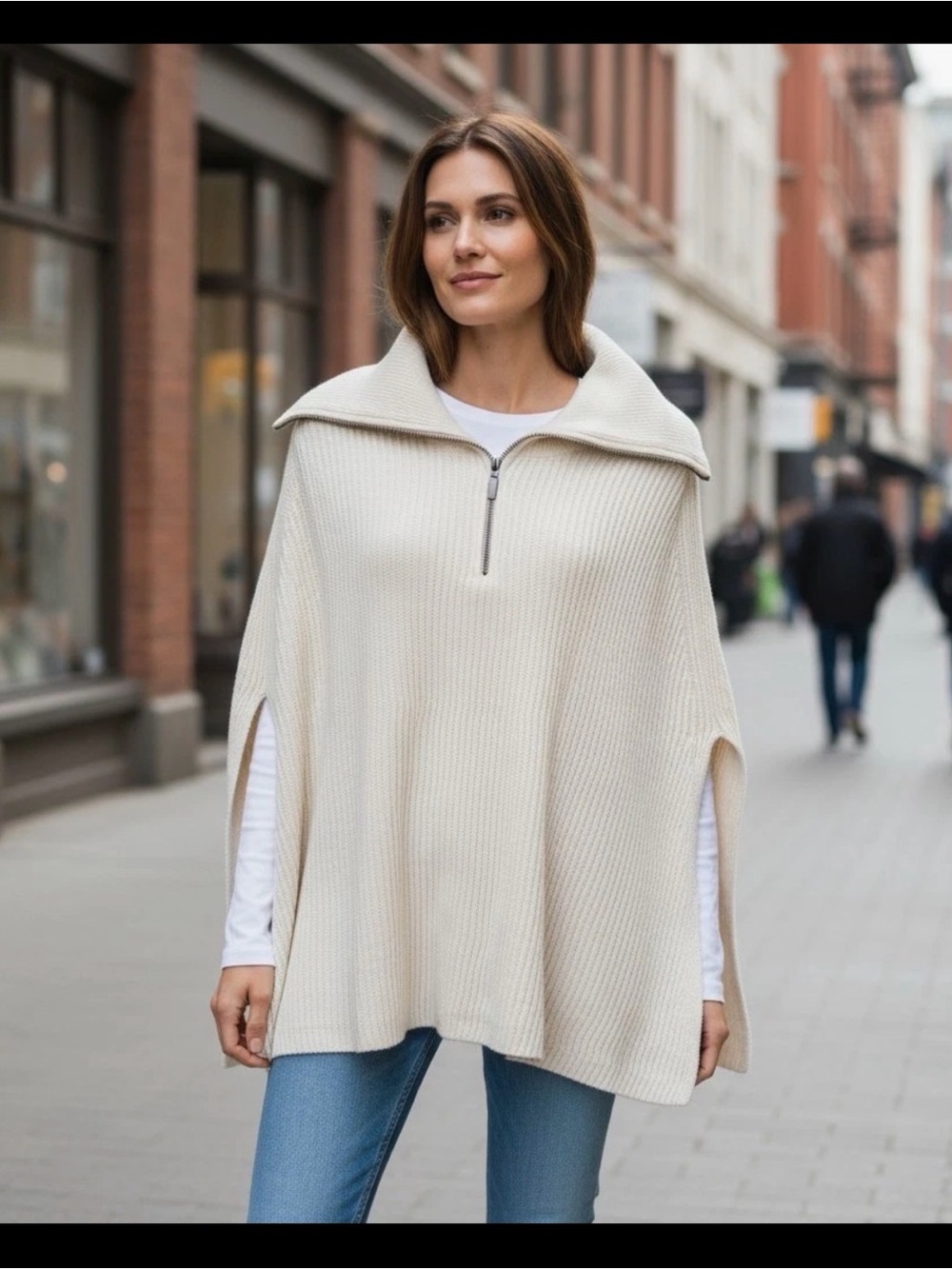 J.Jill Cream Knit Poncho Sweater Small- Large